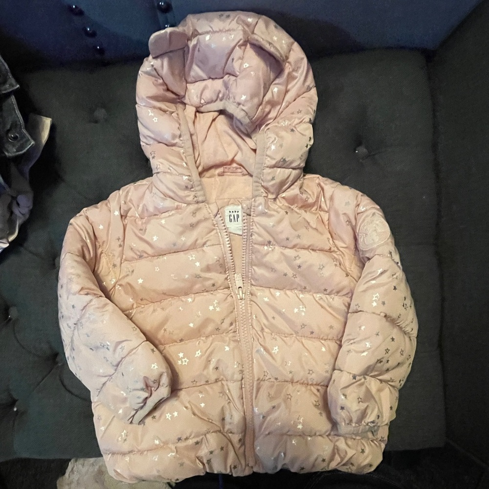 2T GAP Quilted Hooded Puffer + Fun fur jacket + H&M sequinned jacket